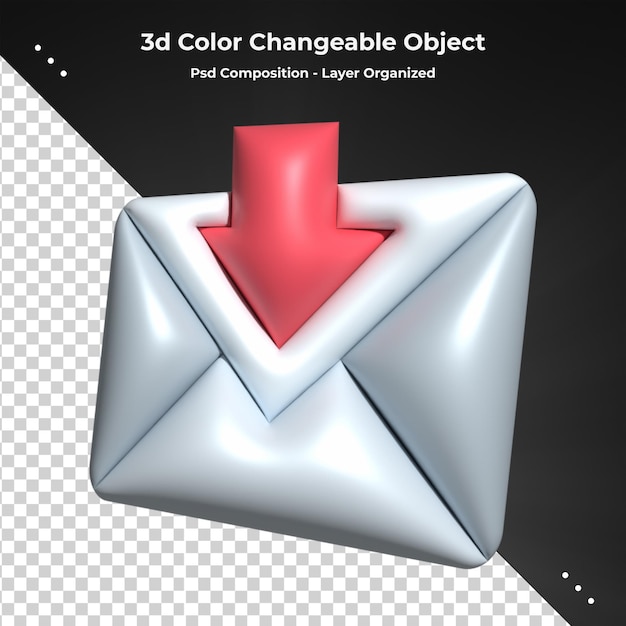 Icono de sobre de correo representación 3d mensaje nuevo notificación de correo electrónico con avión de papel 3d