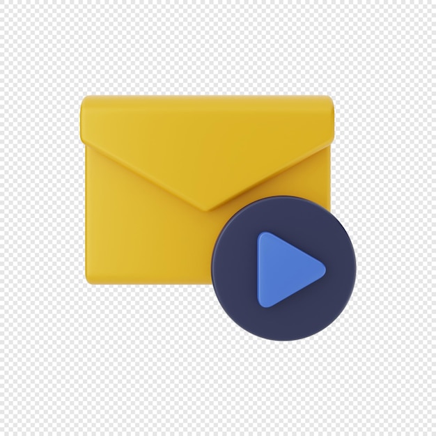 icono de sobre de mensaje de correo 3d con archivo adjunto de video