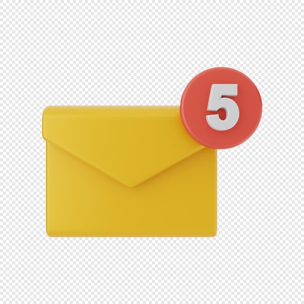 icono de sobre de mensaje de correo 3d con cinco notificaciones