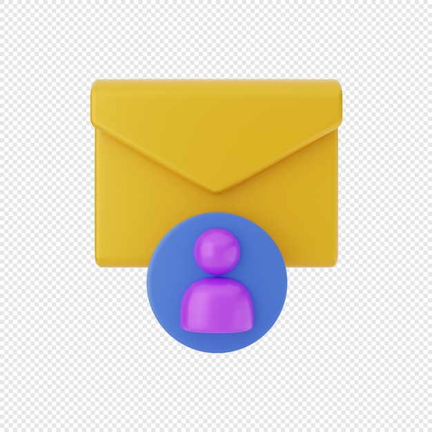 Icono de sobre de mensaje de correo 3d con cuenta de perfil de usuario