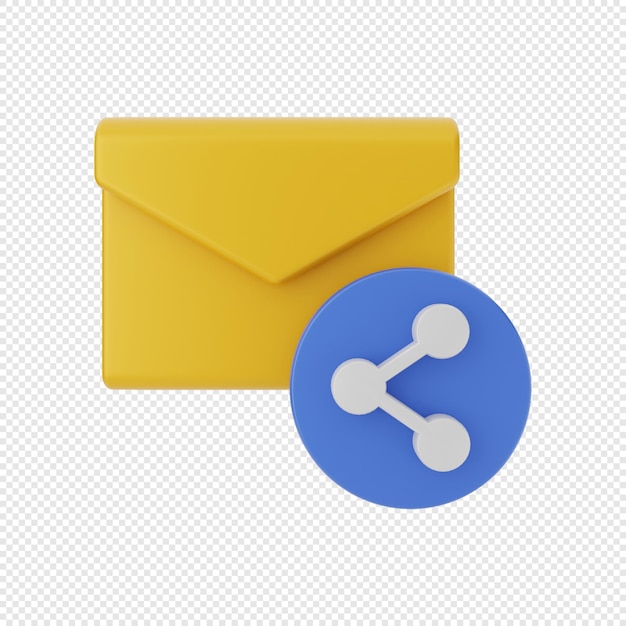 icono de sobre de mensaje de correo 3d con datos compartidos