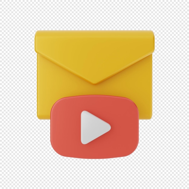 icono de sobre de mensaje de correo 3d con enlace de video