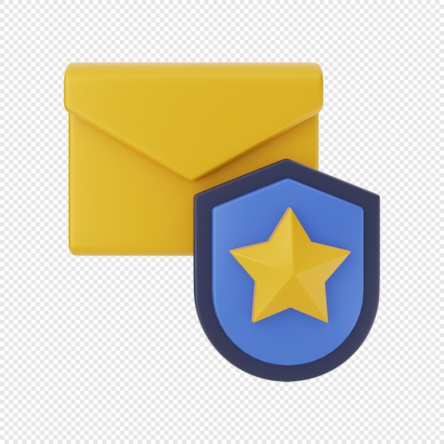 Icono de sobre de mensaje de correo 3d con estrella de escudo