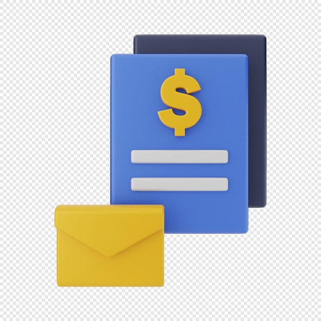 Icono de sobre de mensaje de correo 3d con informe de pago