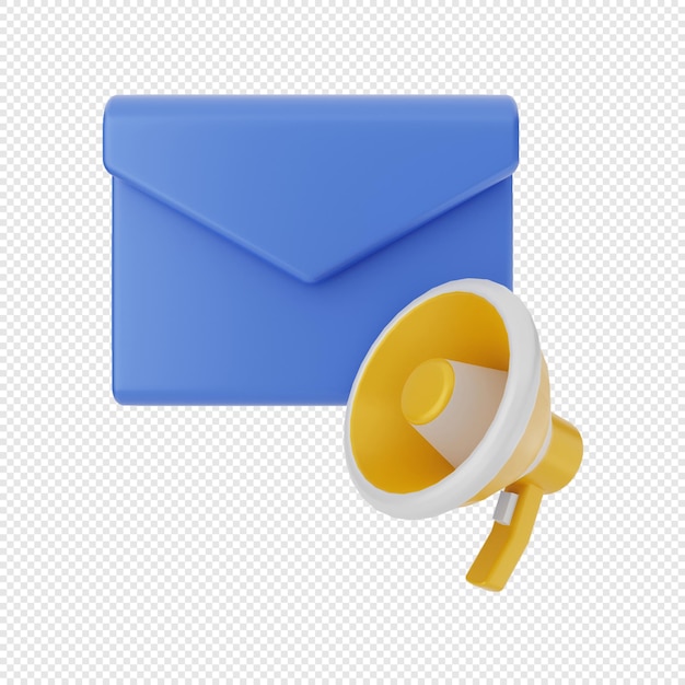 icono de sobre de mensaje de correo 3d con megáfono