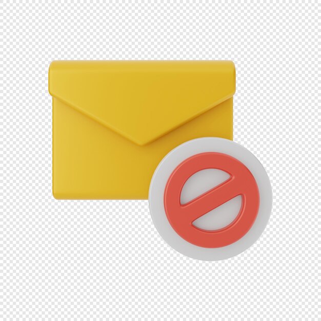 icono de sobre de mensaje de correo 3d con prohibido