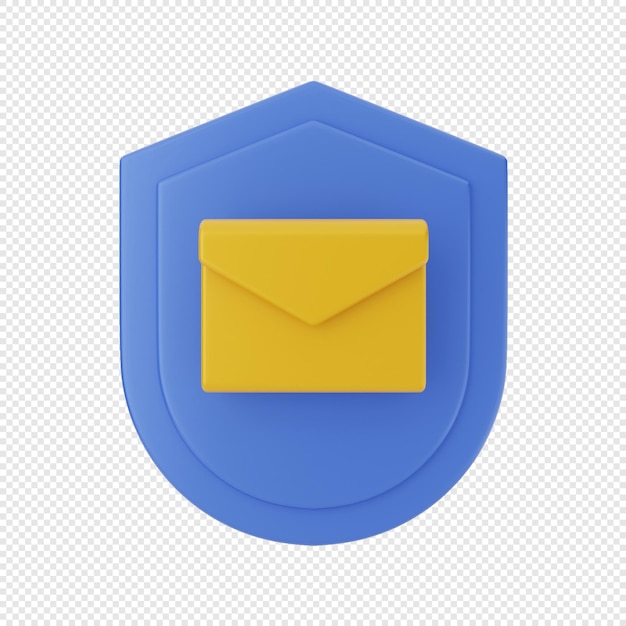 Icono de sobre de mensaje de correo 3d con sistema de seguridad de escudo