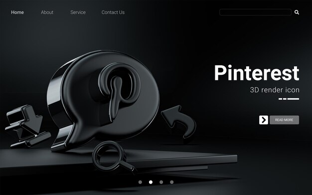 icono social de pinterest para la cubierta de la plantilla web de negocios y marketing 3d render fondo negro oscuro