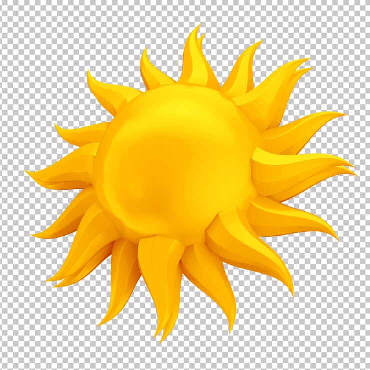 Icono del sol en 3D con fondo transparente