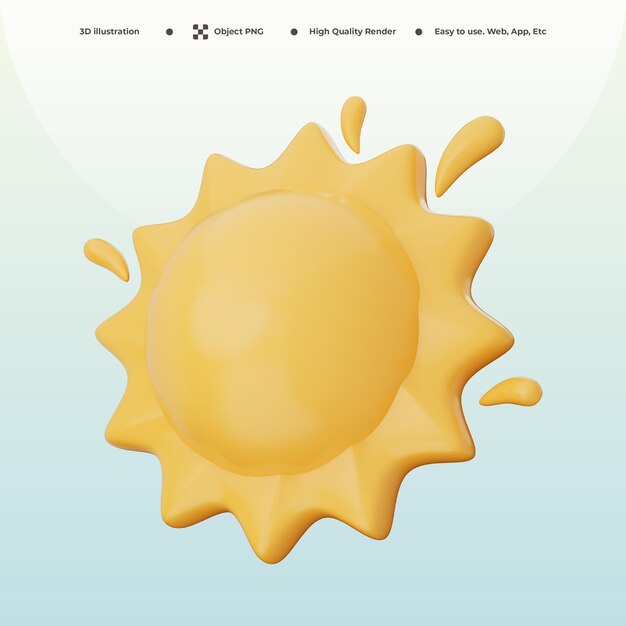 Icono del sol brillante verano energía de luz amarilla naranja ilustración 3D
