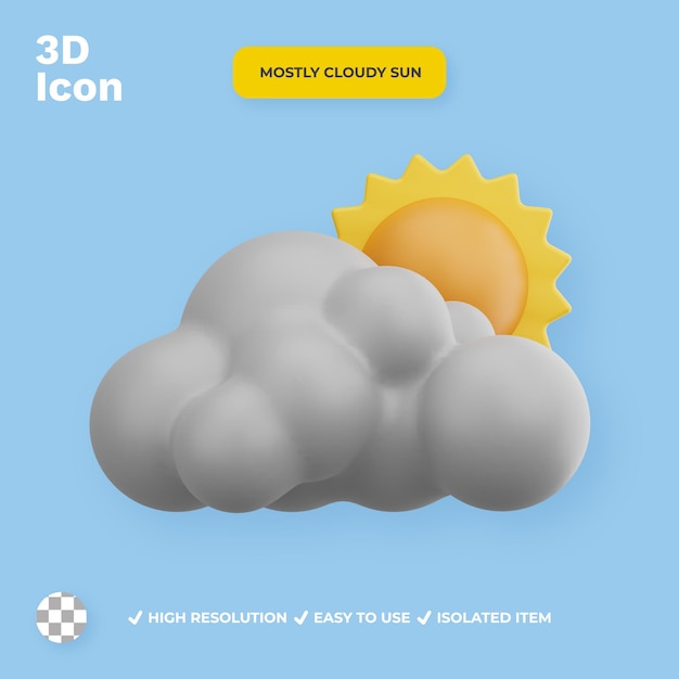 PSD icono de sol mayormente nublado 3d