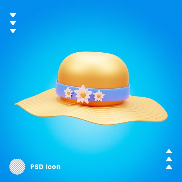 PSD icono de sombrero de viaje 3d aislado o ilustración de icono de tapa de presagio de verano 3d