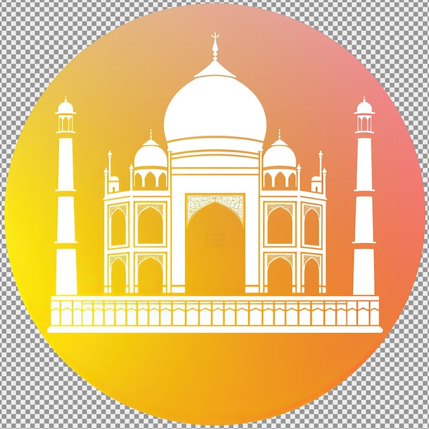 PSD icono de taj mahal en color blanco y fondo circular degradado amarillo vector premium