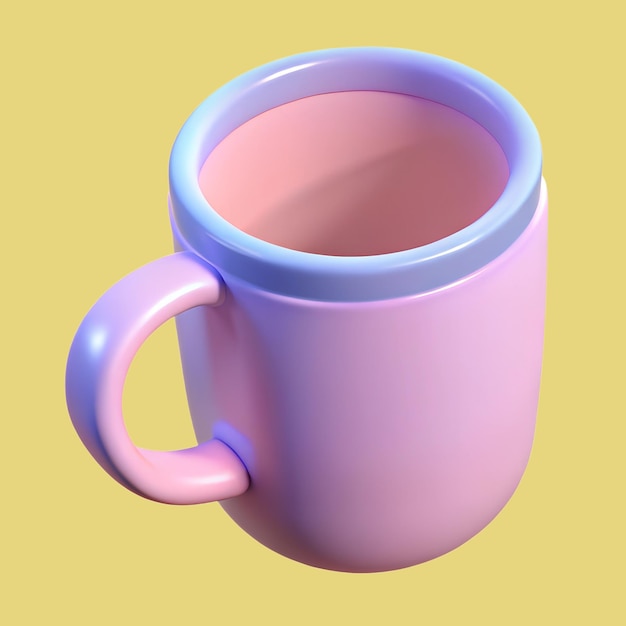 Icono de taza 3D en colores rosa y púrpura