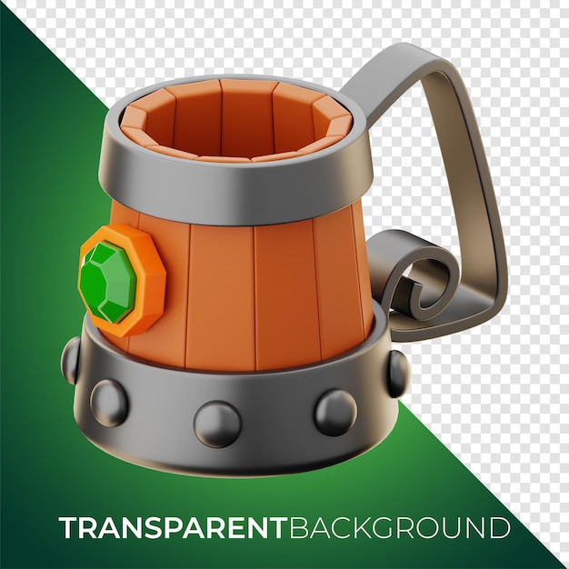Icono de taza de bebida de madera de juego premium Representación 3d sobre fondo aislado PNG