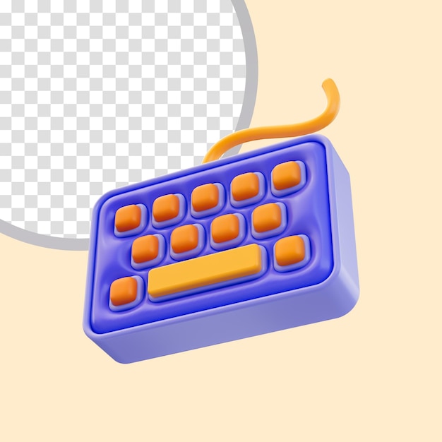 PSD icono de teclado concepto de presentación 3d para escribir y trabajar computadora portátil en la oficina en casa