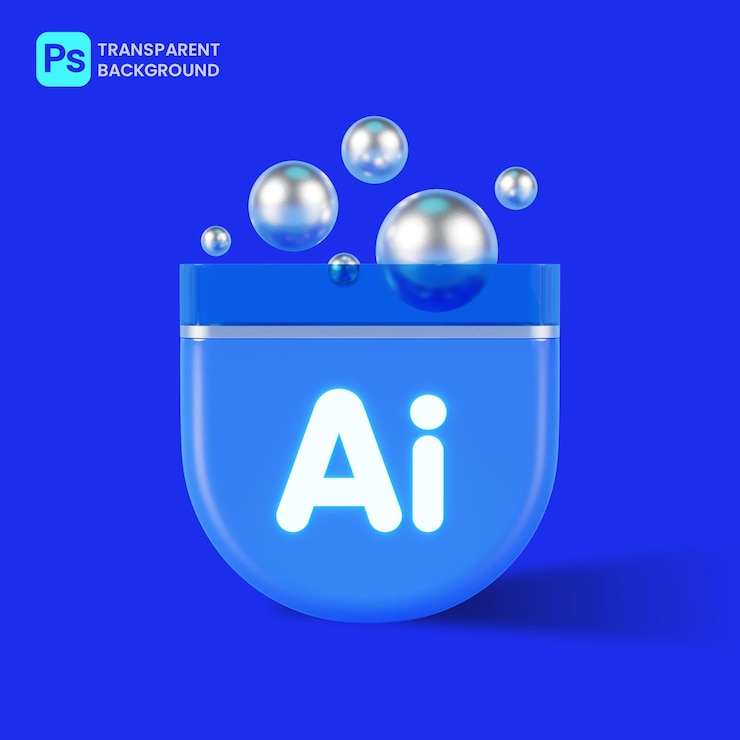 PSD icono de tecnología de inteligencia artificial aislado en fondo azul