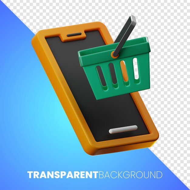 Icono de teléfono de carrito de compras en línea premium representación 3d sobre fondo aislado png