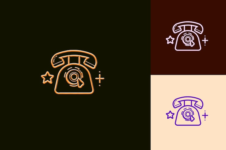 PSD icono de teléfono con un contorno de teléfono clásico y diseños de íconos minimalistas abstractos y simples
