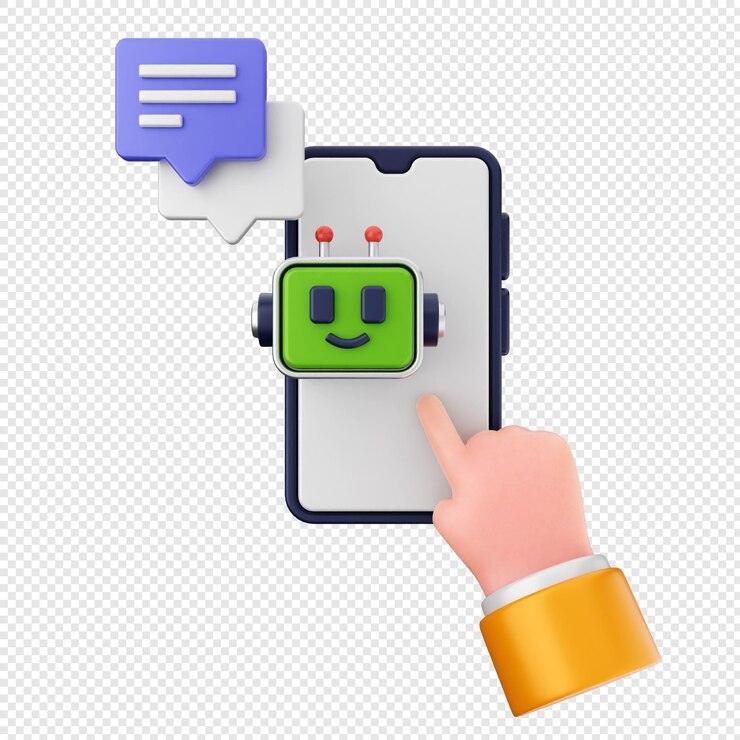 PSD el icono de teléfono inteligente 3d es un chat de robot de inteligencia artificial.