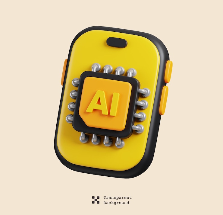 PSD icono de teléfono con microchip de ia aislado soporte de ia e inteligencia artificial ilustración 3d