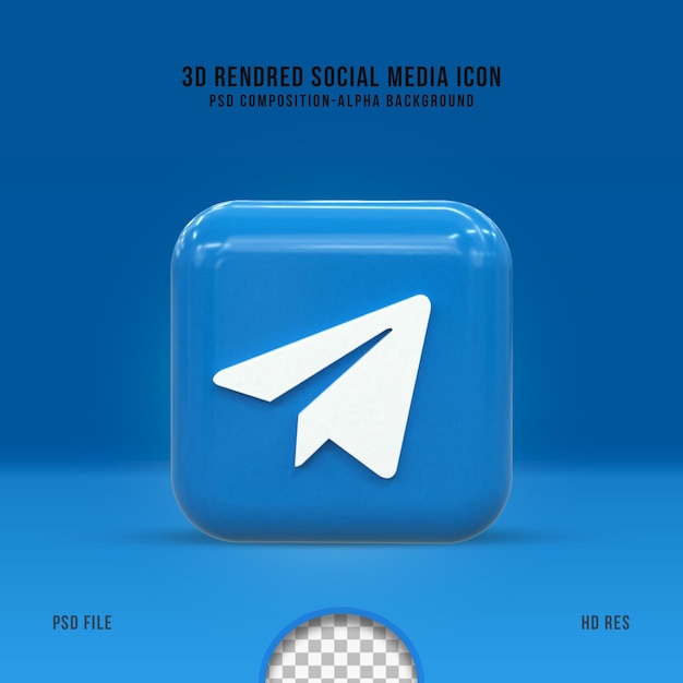 Icono de telegrama de redes sociales 3d Concepto 3d de redes sociales brillante colorido