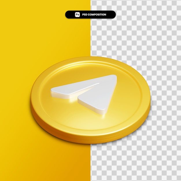 Icono de telegrama de representación 3d en círculo dorado aislado