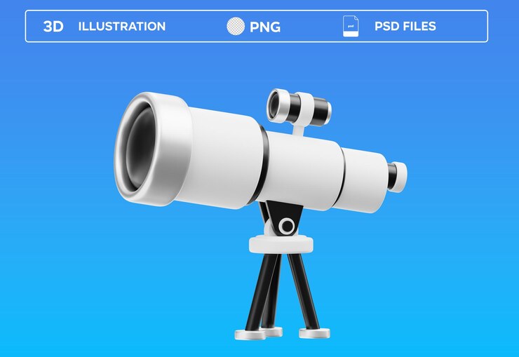 PSD el icono del telescopio 3d aislado en el fondo ilustración del icono de renderización 3d