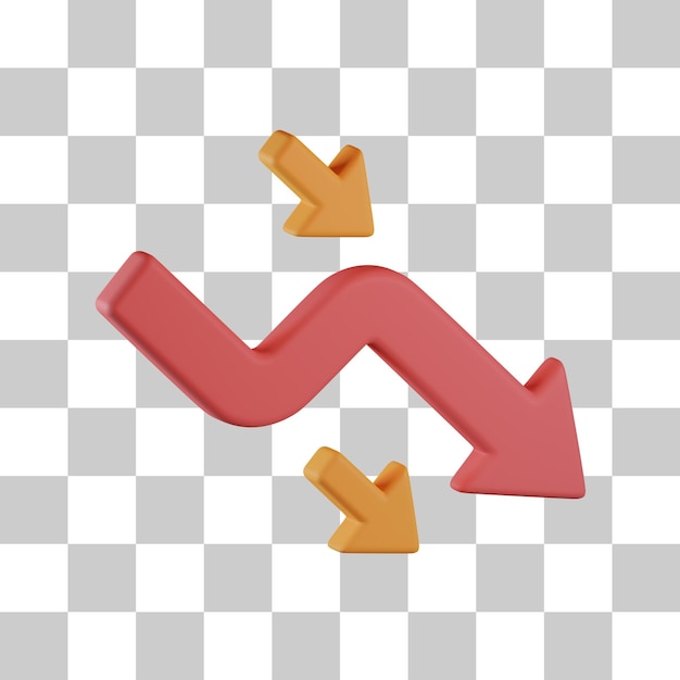 Icono de tendencia 3D con flecha hacia abajo