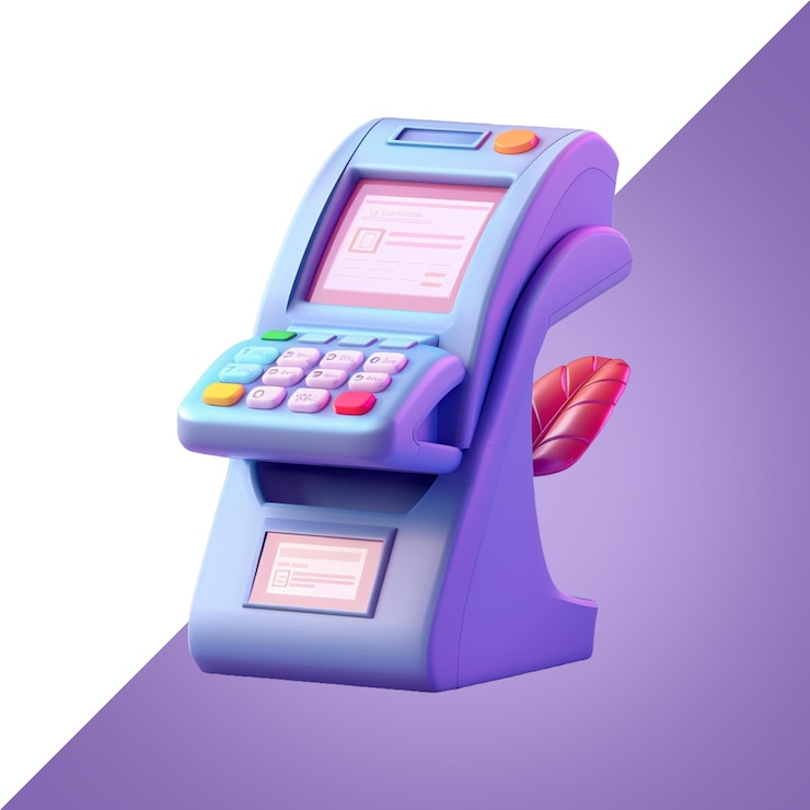 PSD el icono de la terminal pos con el recibo de la factura de la tarjeta de crédito en línea en un fondo transparente