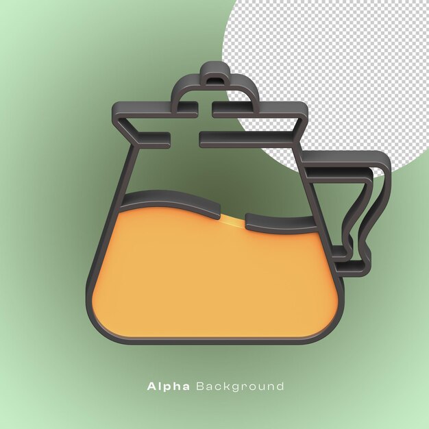 Icono de tetera o cafetera 3D con imagen de renderizado de alta calidad
