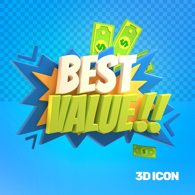 PSD icono de texto lateral de mejor valor de marketing 3d