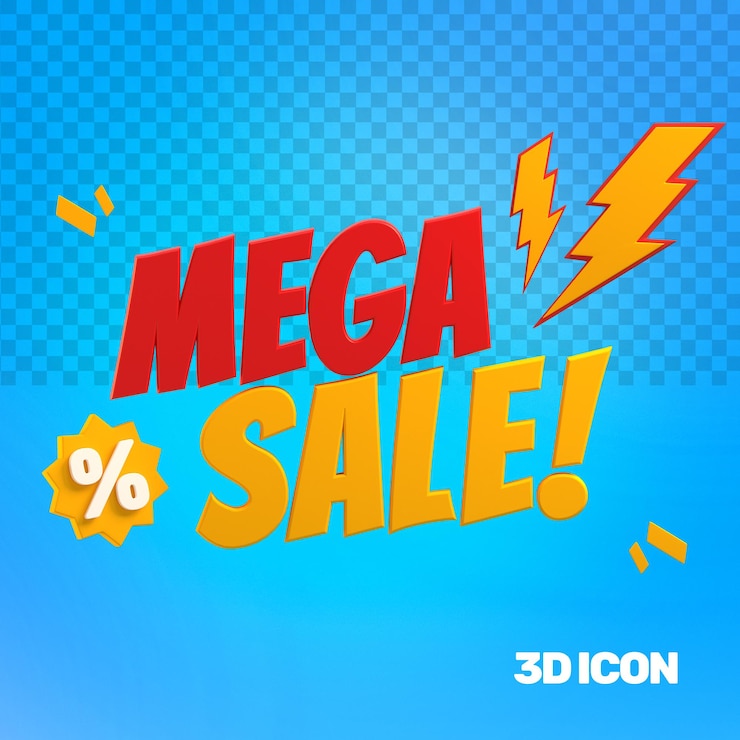 PSD icono de texto de mega venta de marketing 3d