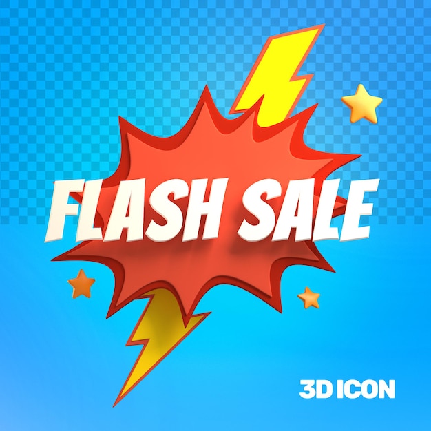 Icono de texto de venta flash de marketing 3D