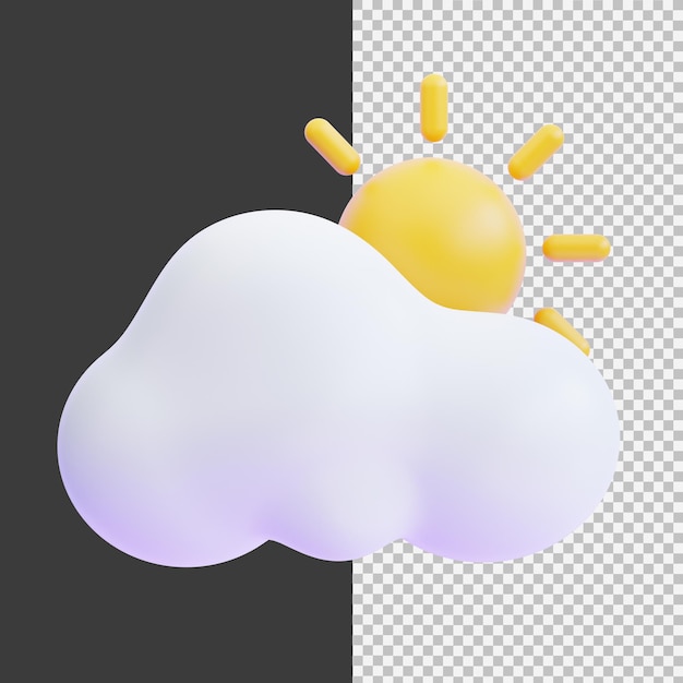 Icono del tiempo del sol y las nubes de dibujos animados en 3D