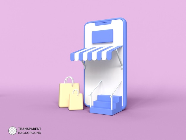 PSD icono de la tienda en línea ilustración de procesamiento 3d aislado