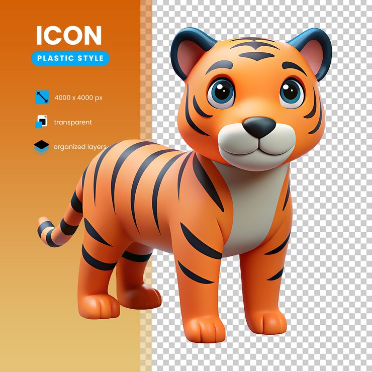 PSD el icono del tigre de color naranja en estilo 3d de plástico
