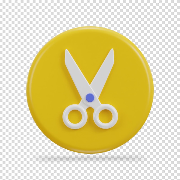 PSD icono de tijeras con botón de círculo ilustración vectorial de renderización 3d