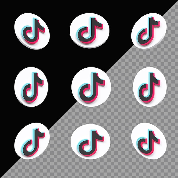 Icono de tiktok 3d blanco redondo moderno en diferentes ángulos aislados