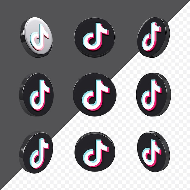 Ícono de tiktok 3d establecido en nueve ángulos diferentes aislados
