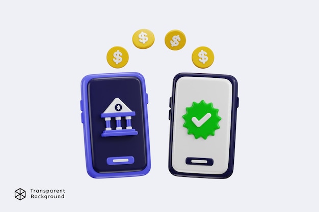 El icono de transferencia bancaria de dinero en línea en 3D en el concepto de icono de pago bancario exitoso en el éxito del pago en línea