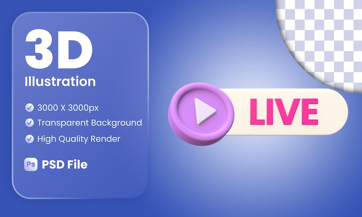 PSD icono de transmisión en vivo 3d estilizado