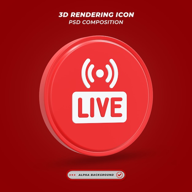 PSD icono de transmisión en vivo en renderizado 3d