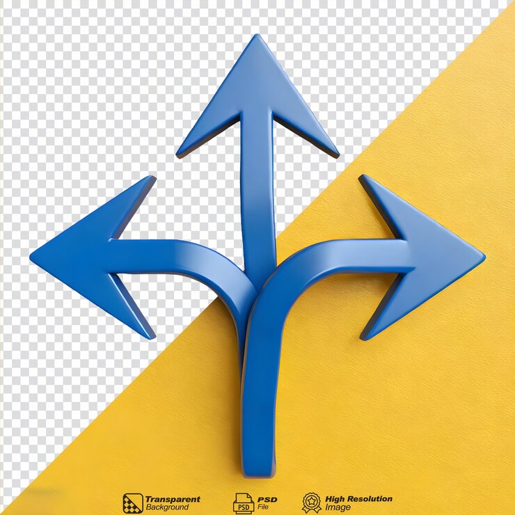 PSD icono de tres vías de intersección de flechas símbolo 3d aislado en fondo transparente