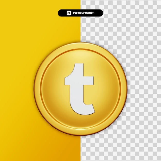 Icono de tumblr de renderizado 3d en círculo dorado aislado