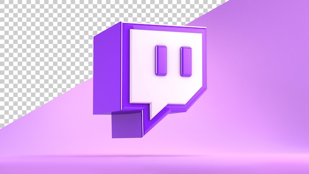 Icono de Twitch mínimo aislado en un fondo púrpura en 3D rendering