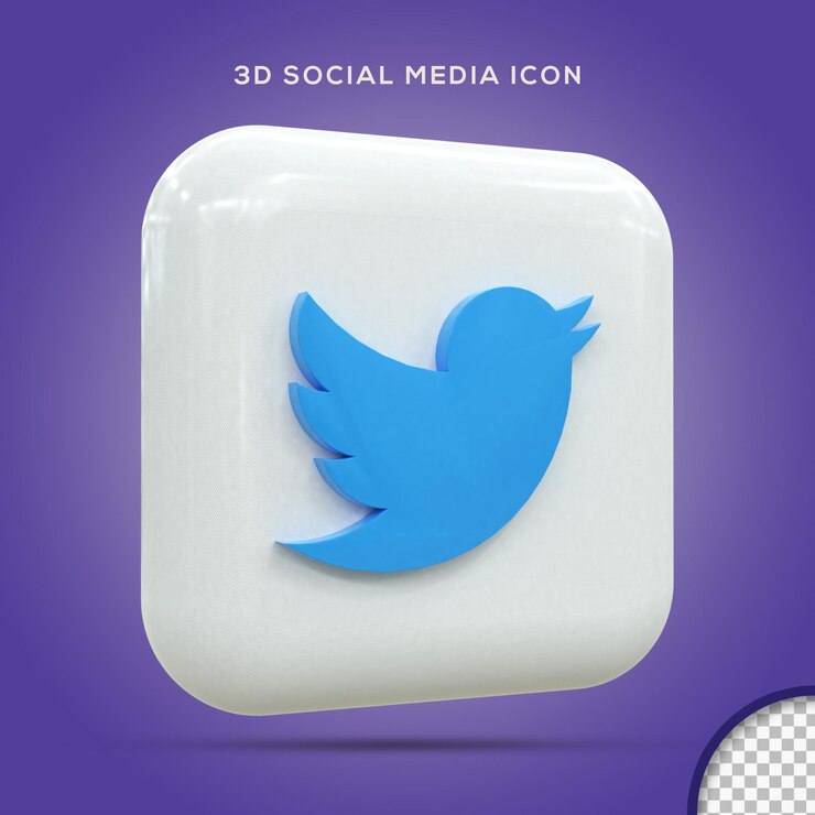 PSD icono de twitter 3d social media concepto de icono 3d brillante colorido representación 3d para composición