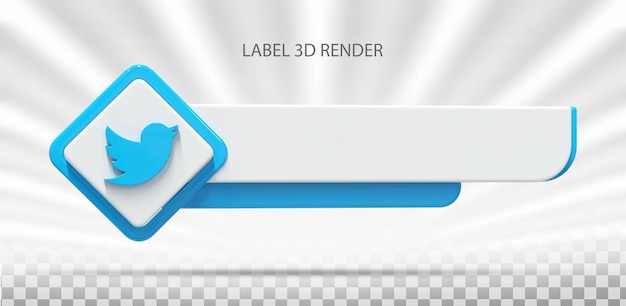 Icono de twitter con renderizado 3d de etiqueta