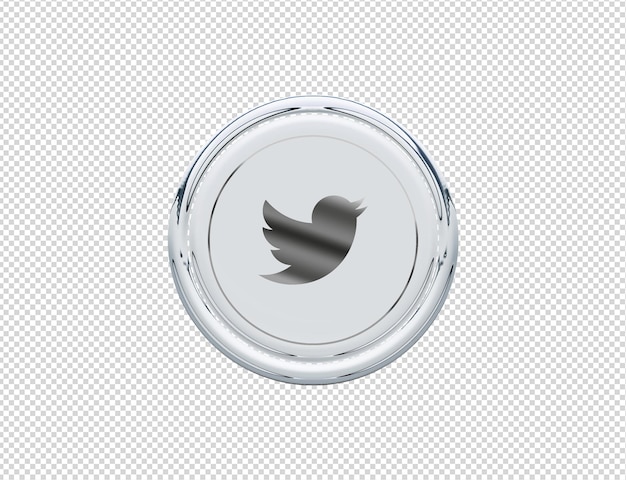 Icono de twitter de renderizado 3d plateado brillante