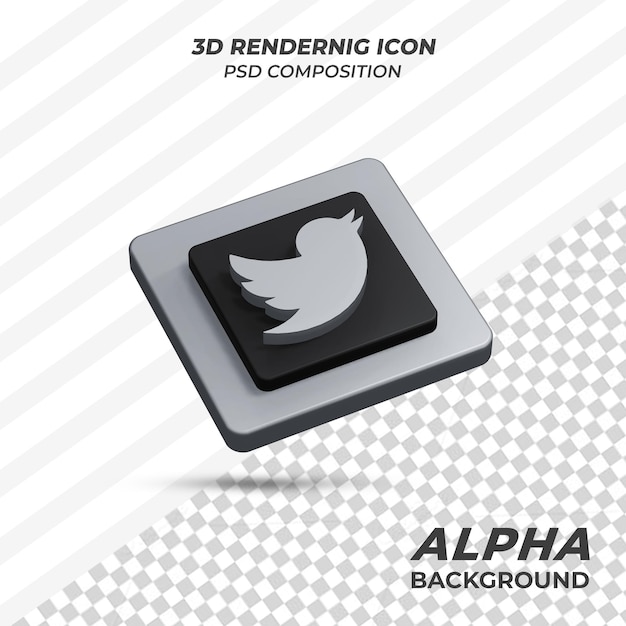 Icono de twitter en representación 3d